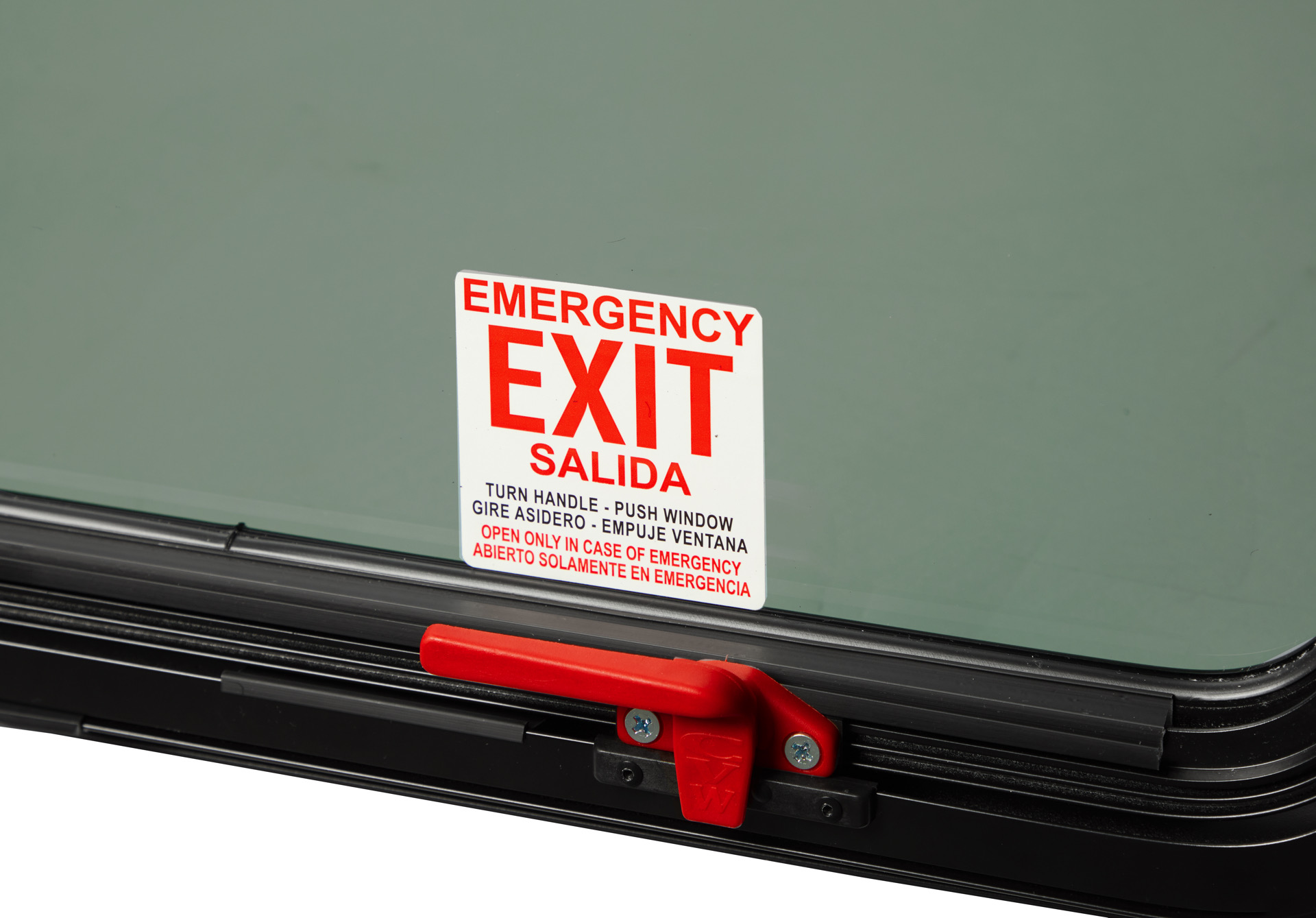 an emergency exit salida sticker on the side of a vehicle